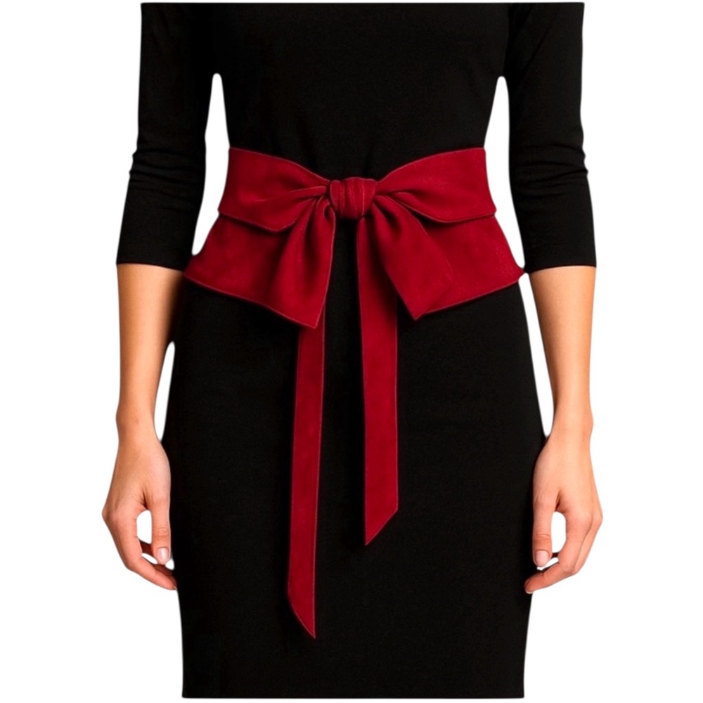 Burgundy Red Microfiber Faux Suede Wide Tie Belt